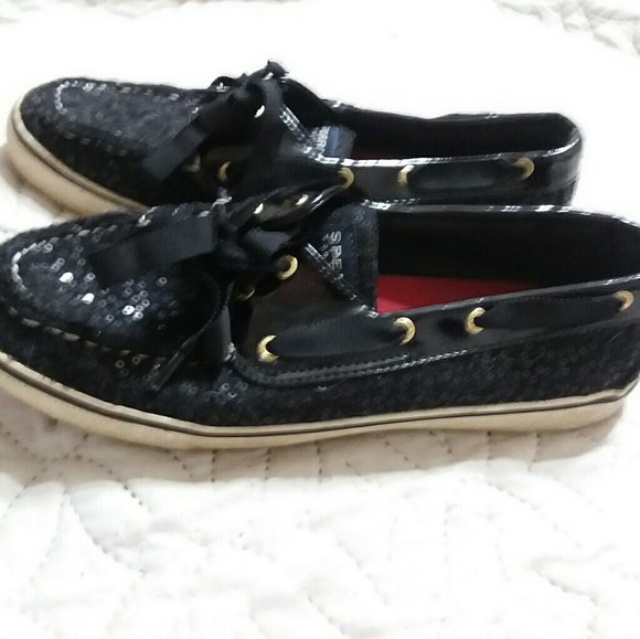 Sperry Classic Black Sequins Shoes Size Wo's 9M - Picture 2 of 4